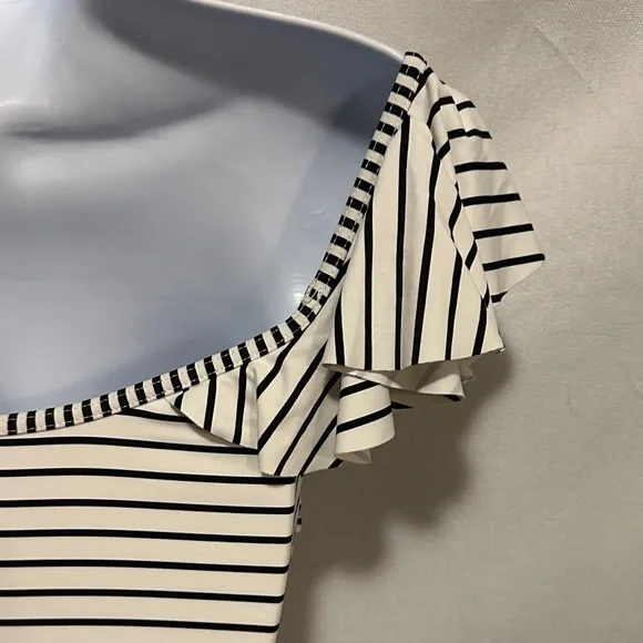 Vince Camuto Cream and Black Striped One Piece Swimsuit - Picture 6 of 8